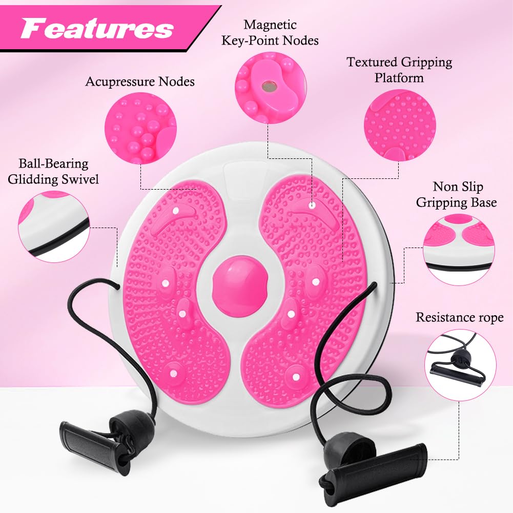 flintronic Twist Cintura Torsión Disc,Fitness Disco Torsión con Correa de Mano, Board Cintura para Adelgazar Fitness para Entrenamiento en Casa con Bandas de Resistencia y Masaje de Pies