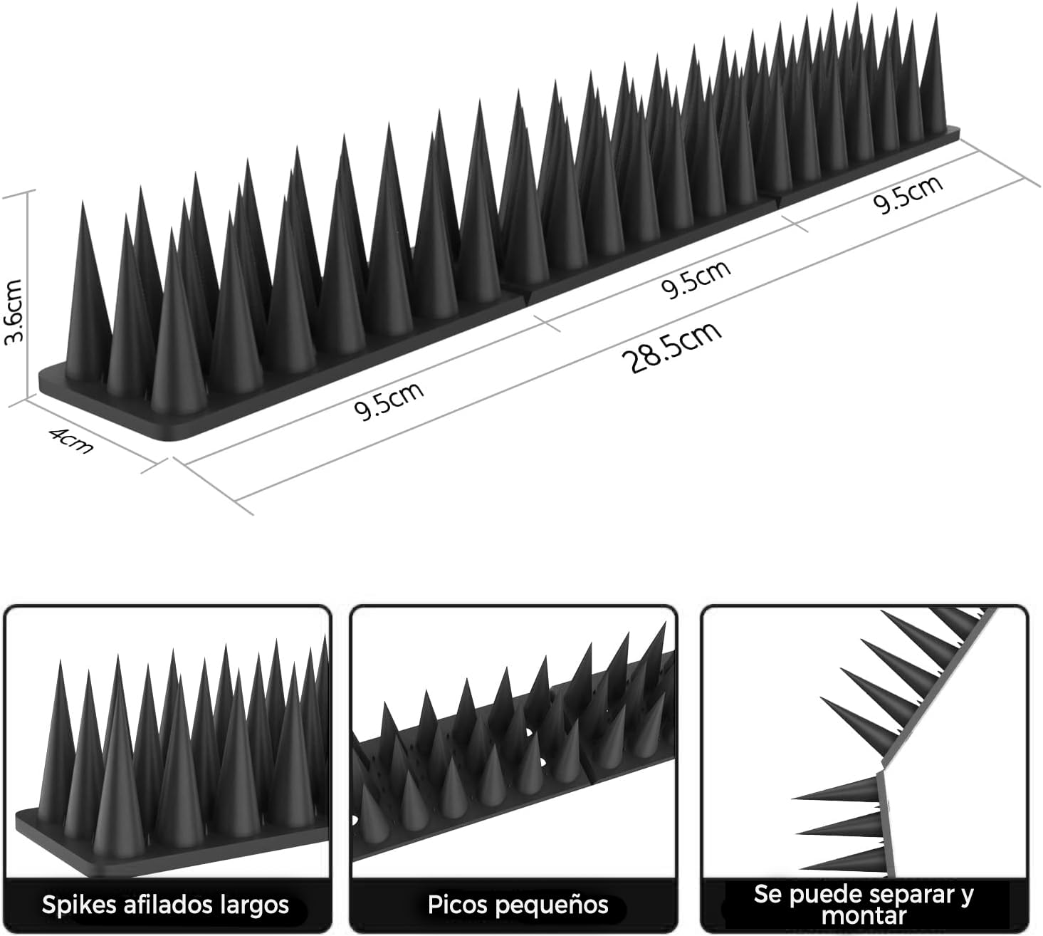 Pinchos Antipalomas 5.7 Metros, Pinchos Anti Gatos, Auyentador de Gatos Plástico, Ahuyentador Palomas, Ahuyentador Gatos para Balcon Terraza Ventana Cercas - 20 Pcs Negro