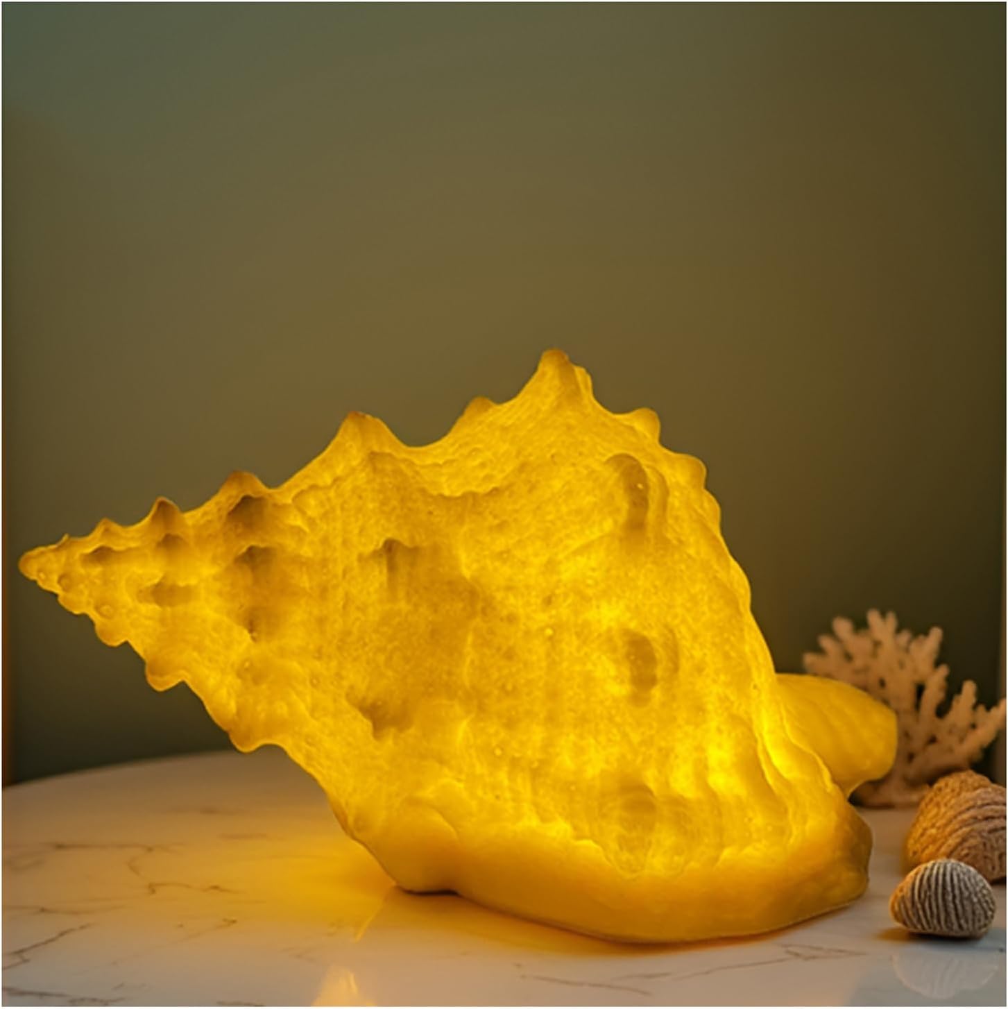 Greenic Portable Conch Shell Sandstone Night Light for Kids Adults Bedroom Nightstand Lamp Home Decor Ocean Theme Battery Operated, Warm White