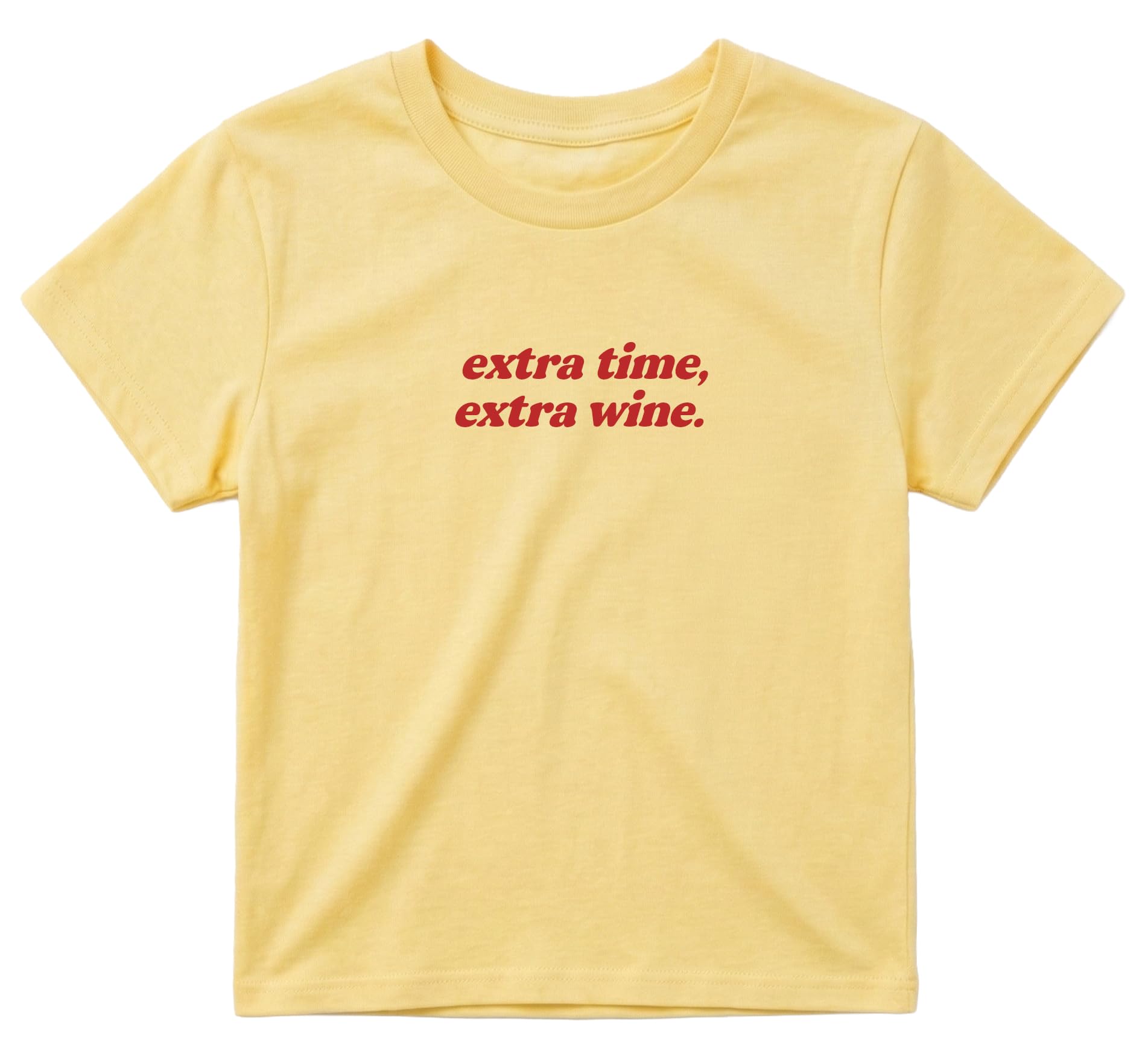 Sanfran Clothing Extra Time, Extra Wine Baby Tee T-Shirt Top World Football Shirt England Scotland Country Team 2026 Soccer Womens Flag Varsity Shirt Yellow Haze (Red Text) - Large