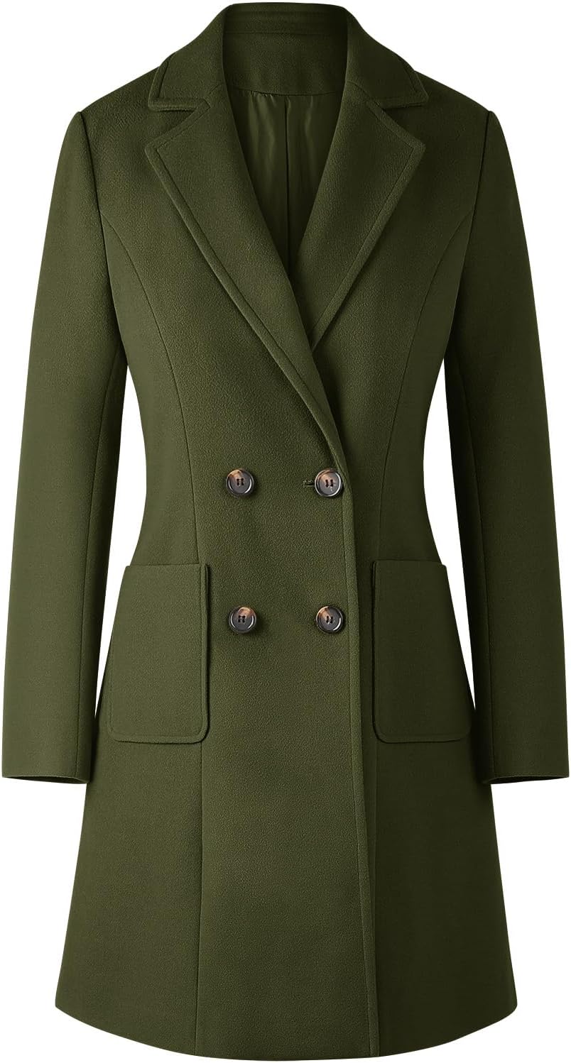 CHICZONE Women's Notch Lapel Double Breasted Mid Long Pea Coat Wool Blend Overcoat Winter Outwear - Image 4