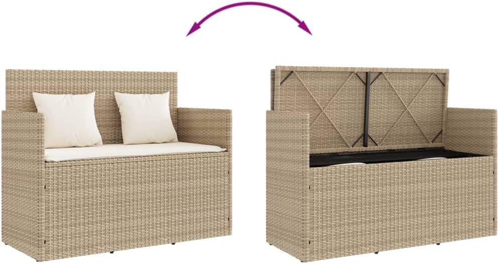 Patio Benches Patio Bench with Cushions Beige Poly Rattan,Versatile Garden Bench with Storage and Cushions for Outdoor Comfort and Organization Outdoor Furniture & Accessories