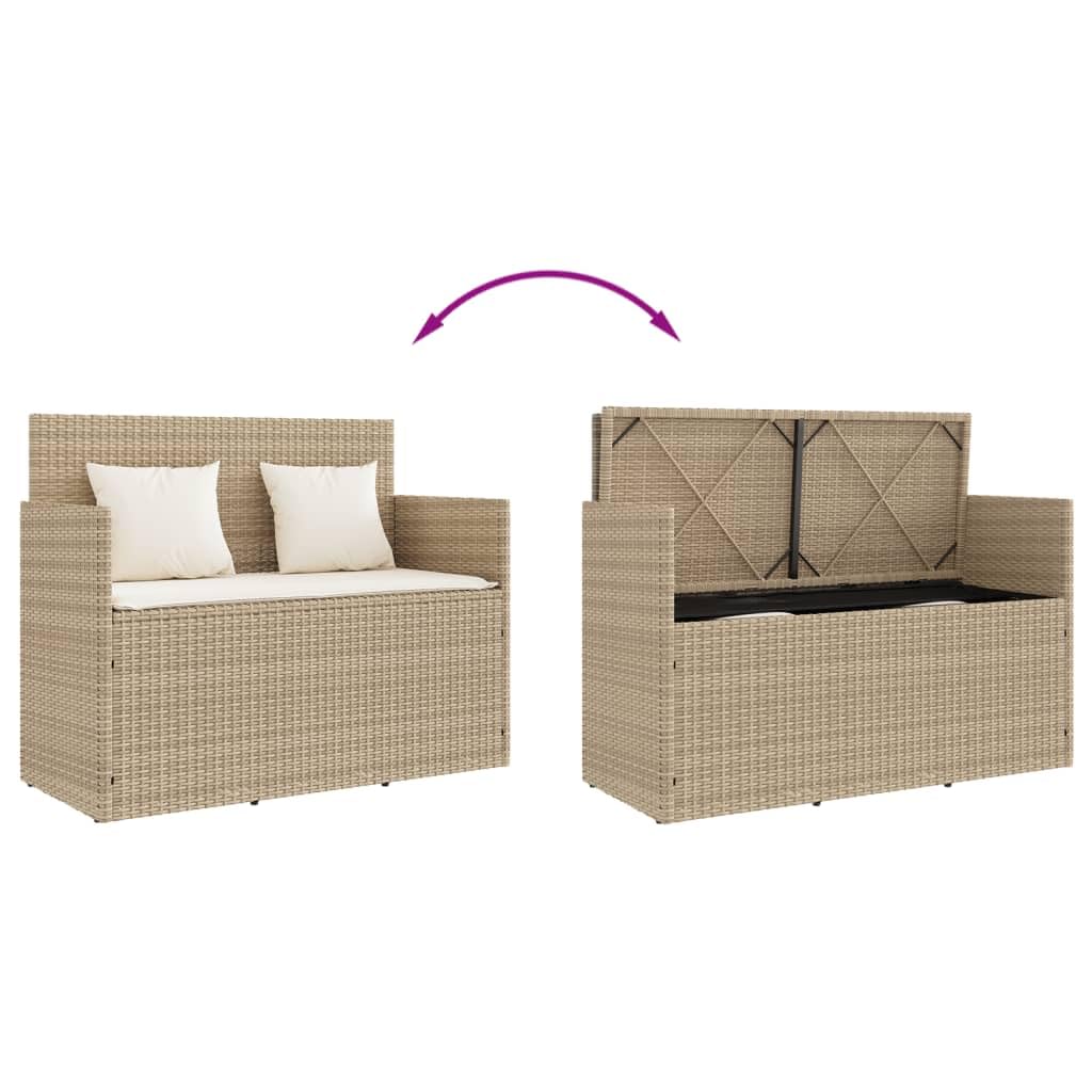 vidaXL Banco de Jardín con Cojines, Sofá Asiento Exterior, Banco de Parque, Mueble para Patio Terraza Balcón, Ratán Sintético Beige