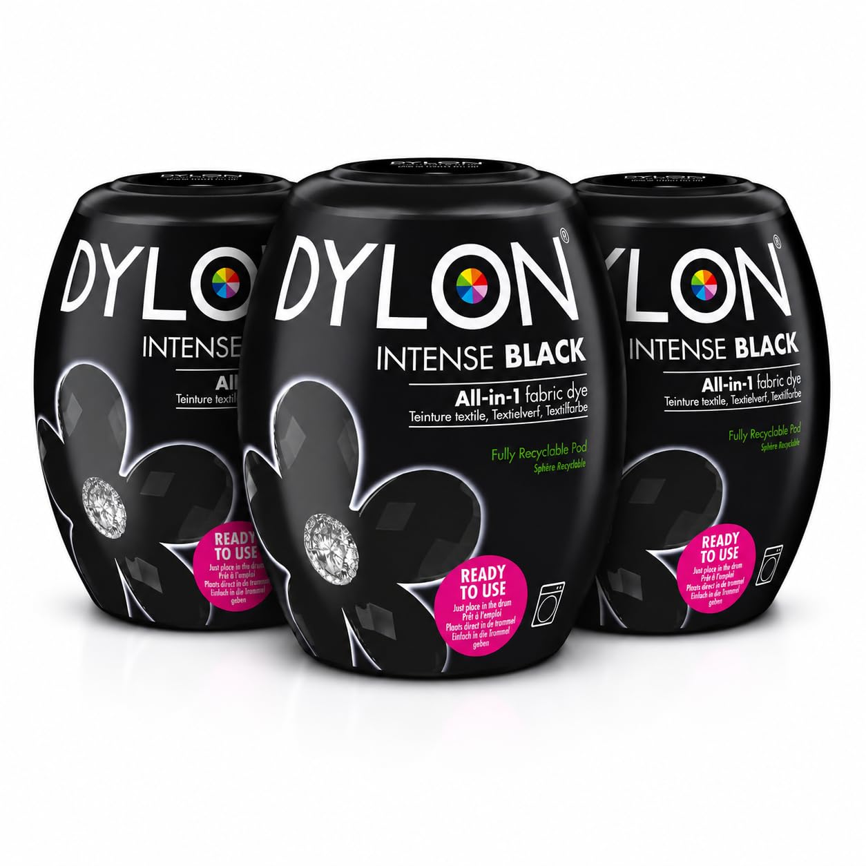 Dylon Intense Black Machine Dye Pods 350g – 3 Pack | All-in-1 Washing Machine Fabric Dye for Clothes, Jeans & Textiles | Easy to Use Permanent Clothes Dye