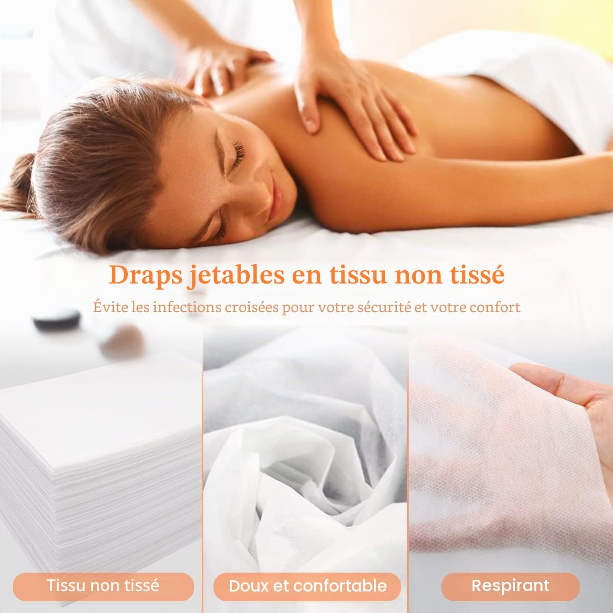 Lot de 100 Draps Jetables Non-tissé 80 x 180cm pour Massage, SPA, Tatouage