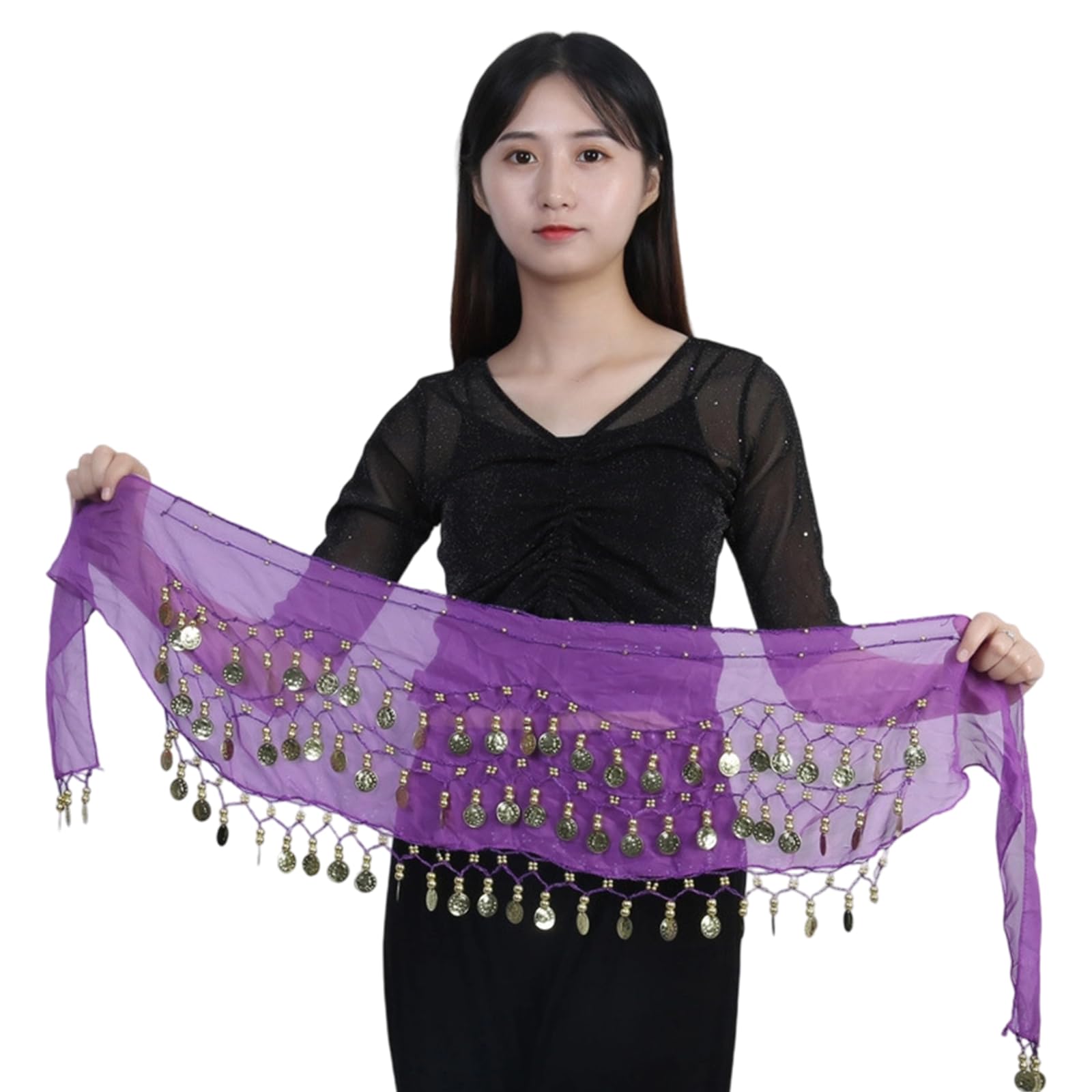 KMGDM Belly Dance Hip Scarf with 72/98,Belly Dancer Belt Scarf Skirt for Women Sweet Belly Dance Skirt Wrap Gifts Purple