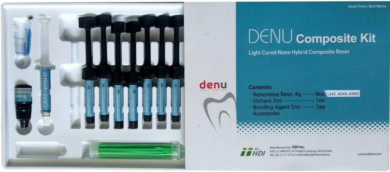 DENU KOREA Composite Kit Dental Nano Hybrid Light Cure 7 Syringes Korea Made Anycom Prime Dent