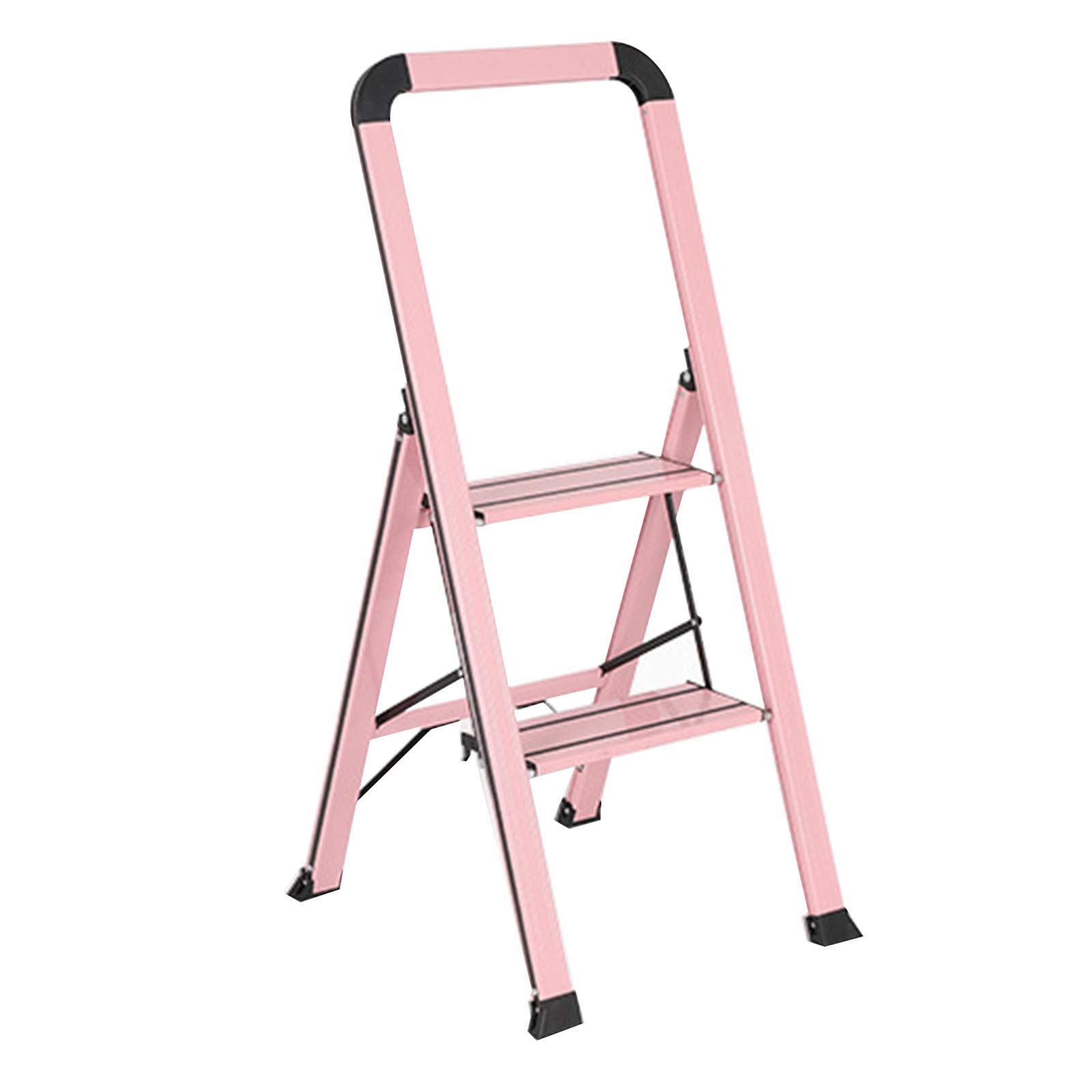 JHDUID Aluminum Step Stool 2 Steps Multifunction Foldable Step Ladders Non Slip Tread Multi-Function Household Ladder 150KG Max Capacity Ideal for Home Kitchen Garage,Pink