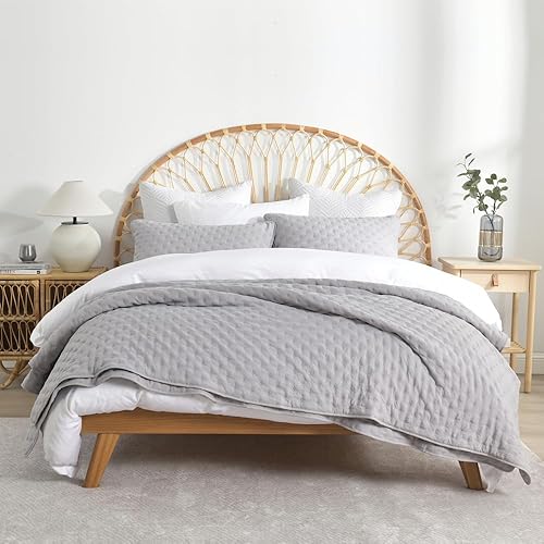 Miniatura 1 de Wistown Juego de ropa de cama reversible tamaño King, 3 piezas, suave y ligero, colcha para todas las estaciones, patrón de relieve manchado, gris