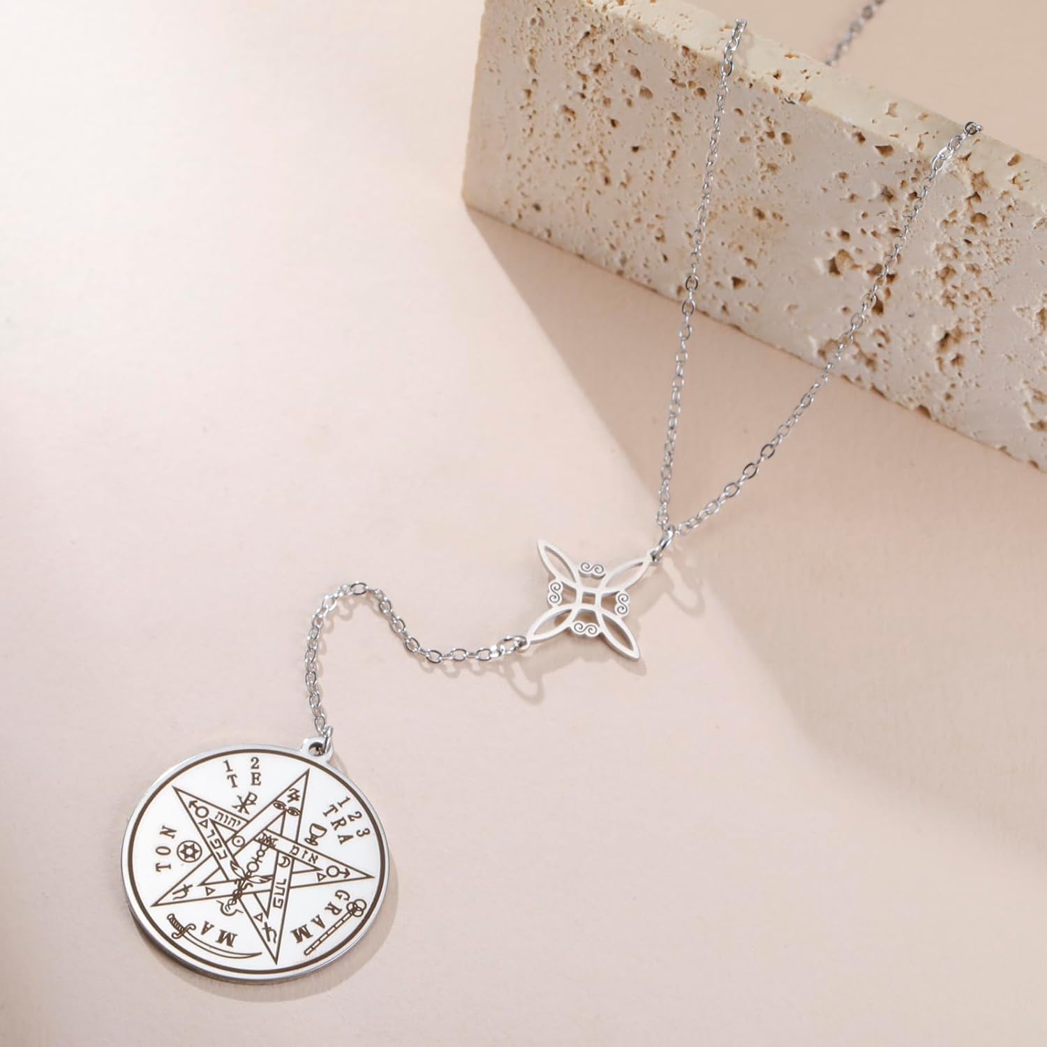 VASSAGO Witches Knot Necklace Stainless Steel Tetragrammaton Pentagram Necklace Celtic Knot Pendant Double Protection Witchcraft Pagan Irish Jewelry for Women Men - Image 6