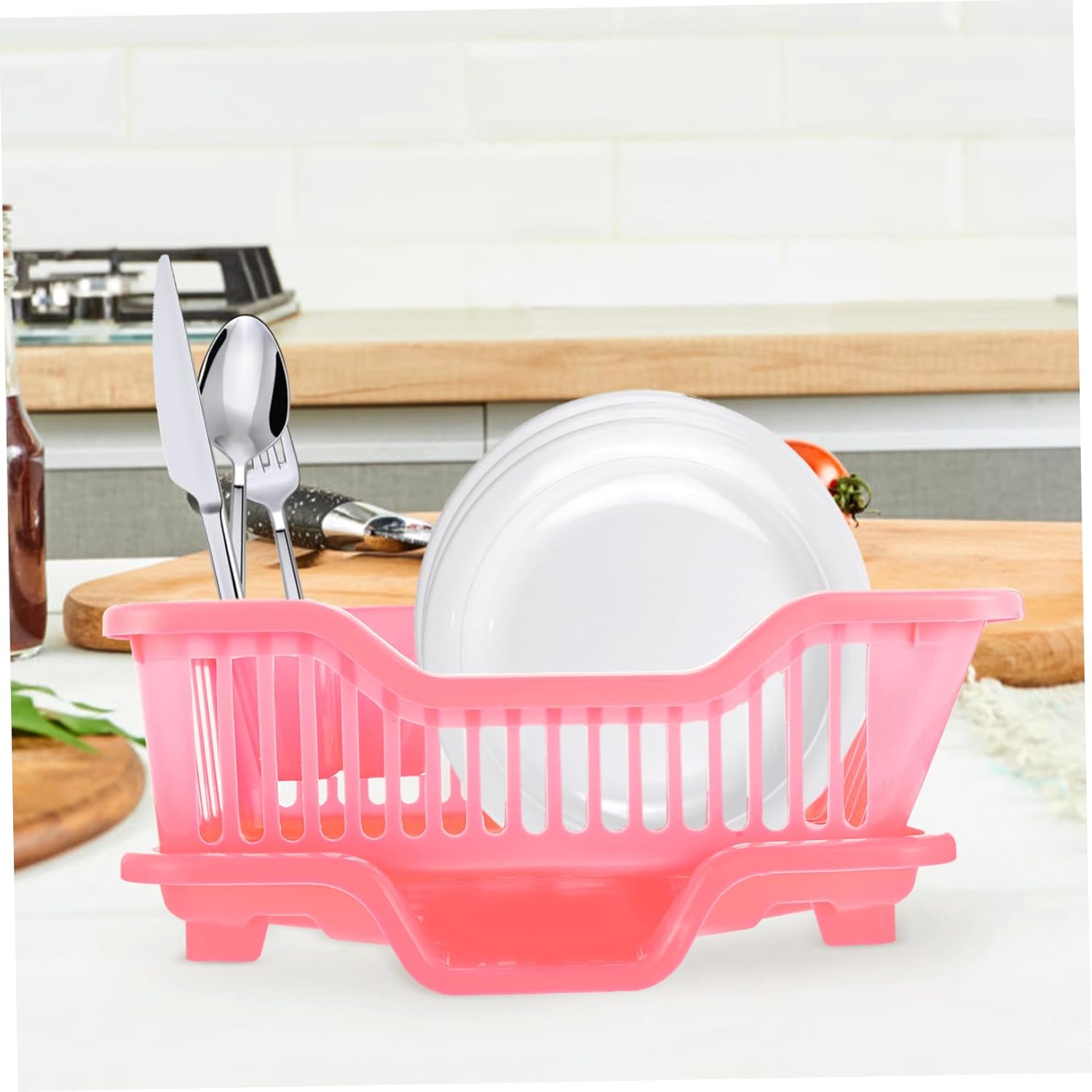 Household Kitchen Draining Rack Small Pink Multi Purpose Dish Basket for Bowls Plates Utensils Storage Easy to Use Stylish Countertop Organizer for Home Restaurants
