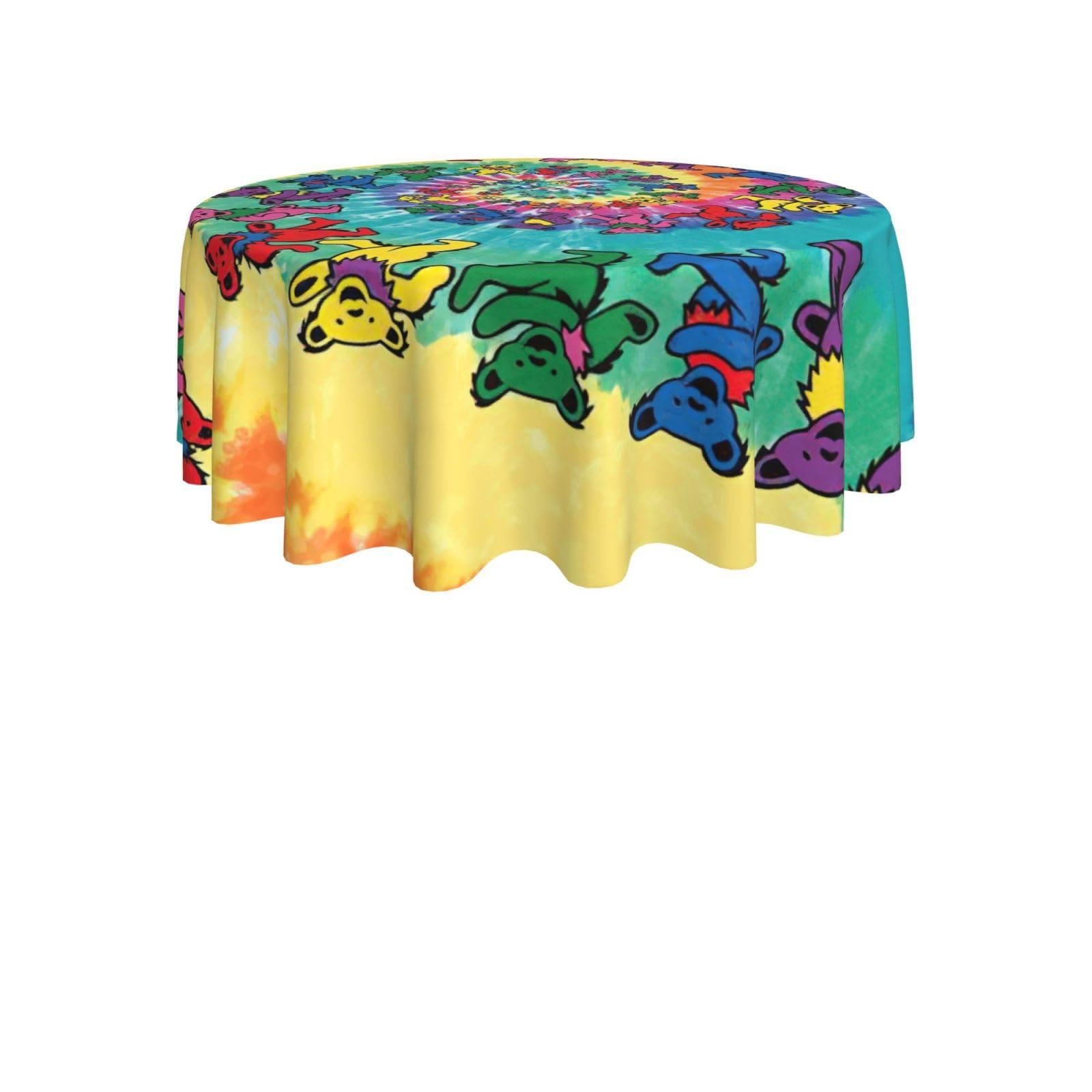 ENGhjes Dancing thanksgiving bear Print Round Tablecloth 60in Washable Stainproof Polyester Cloth for Kitchen Idea