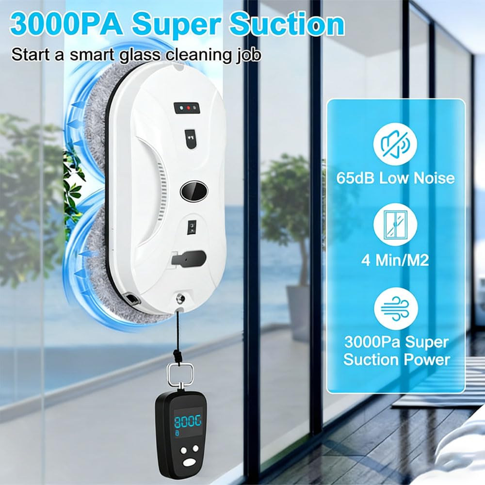 Robot eléctrico de limpieza de ventanas, limpiador de cristales con control remoto inteligente con spray de agua, alta succión, 3 modos de planificación de rutas para uso doméstico y hotelero