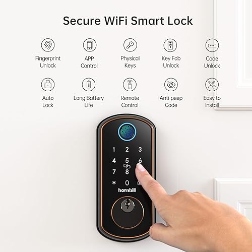 Miniatura 4 de Juego de cerradura de puerta WiFi inteligente cerrojo de puerta de entrada sin llave Hornbill con juego de manija Cerradura de puerta de huellas