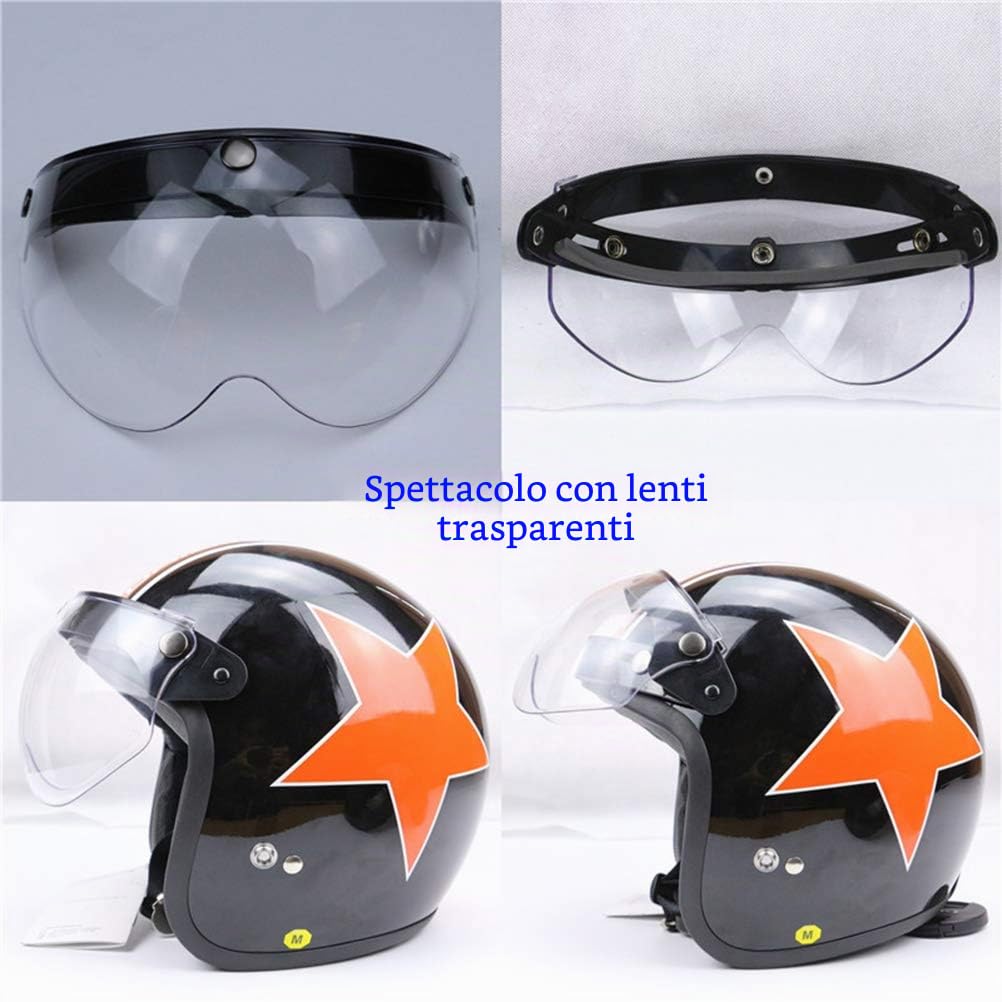 Wopohy Visiera Casco Universale a 3 Pulsanti Protezione Solare Antivento Casco Moto retrò Mezzo Volto Visiera per Casco Moto