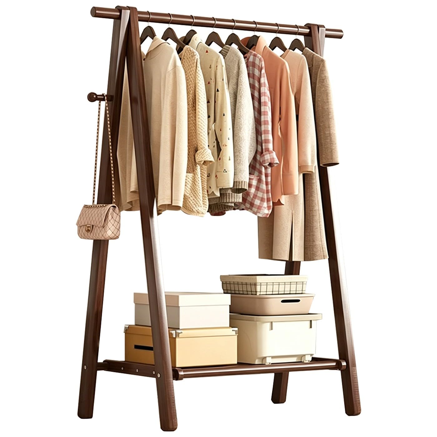 Porte-manteau autonome en bois massif pliable pour couloir et chambre
