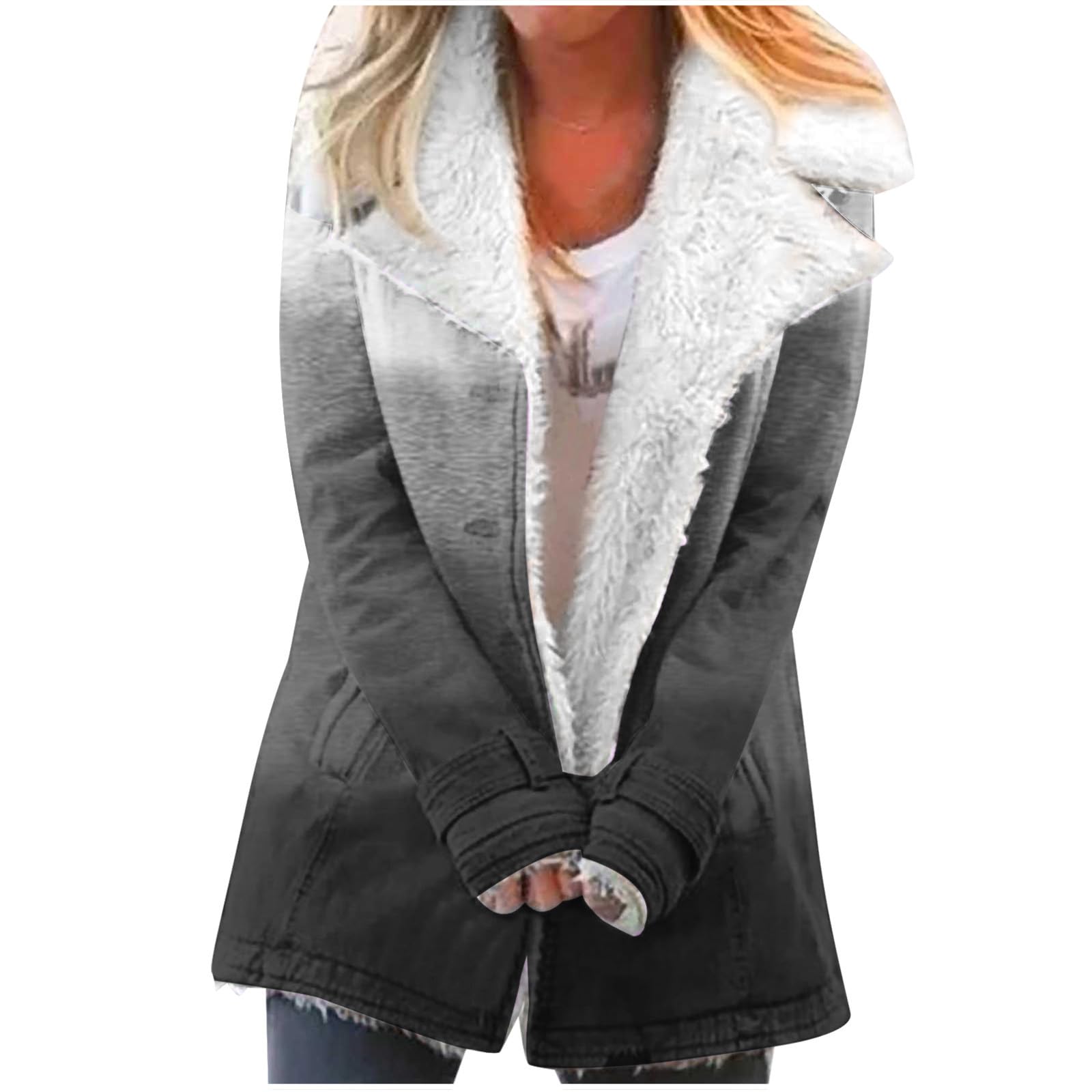 Womens Winter Jacket Lightweight Thick Fuzzy Coats Thicken Sherpa Fleece Jackets Button Down Coat 2023 with Pockets