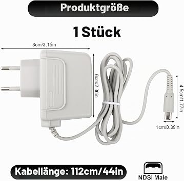 4.6V 0.9A Power Supply Charging Cable Compatible with 3DS/2DS/DSi Ladegerät Kompatibel mit New 3DS XL/3DS XL/New 2DS XL/2DS XL/DSi XL/DSi Reise Charger Kabel Power Adapter 1.12M Grau Weiß