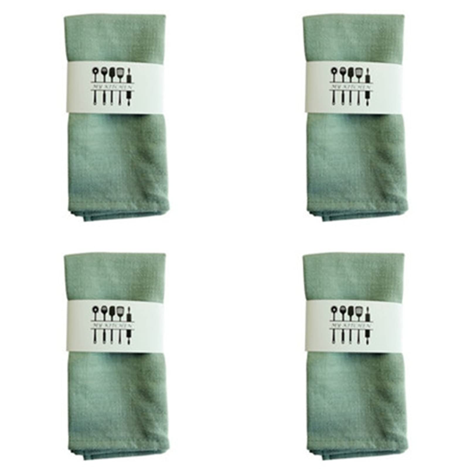 6 tovaglioli di lino con ricamo, 40 x 40 cm, in tessuto di lino, 100% cotone e lino, verde