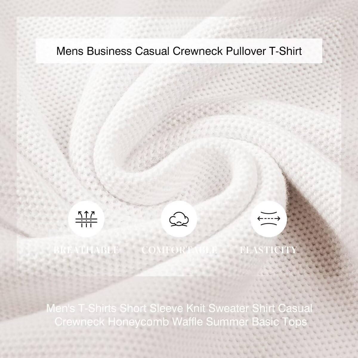 Mens 100% Cotton T-Shirts Casual Short Sleeve Crewneck Knit Shirts Summer Waffle Solid Knitted Pullover Sweater - Image 7