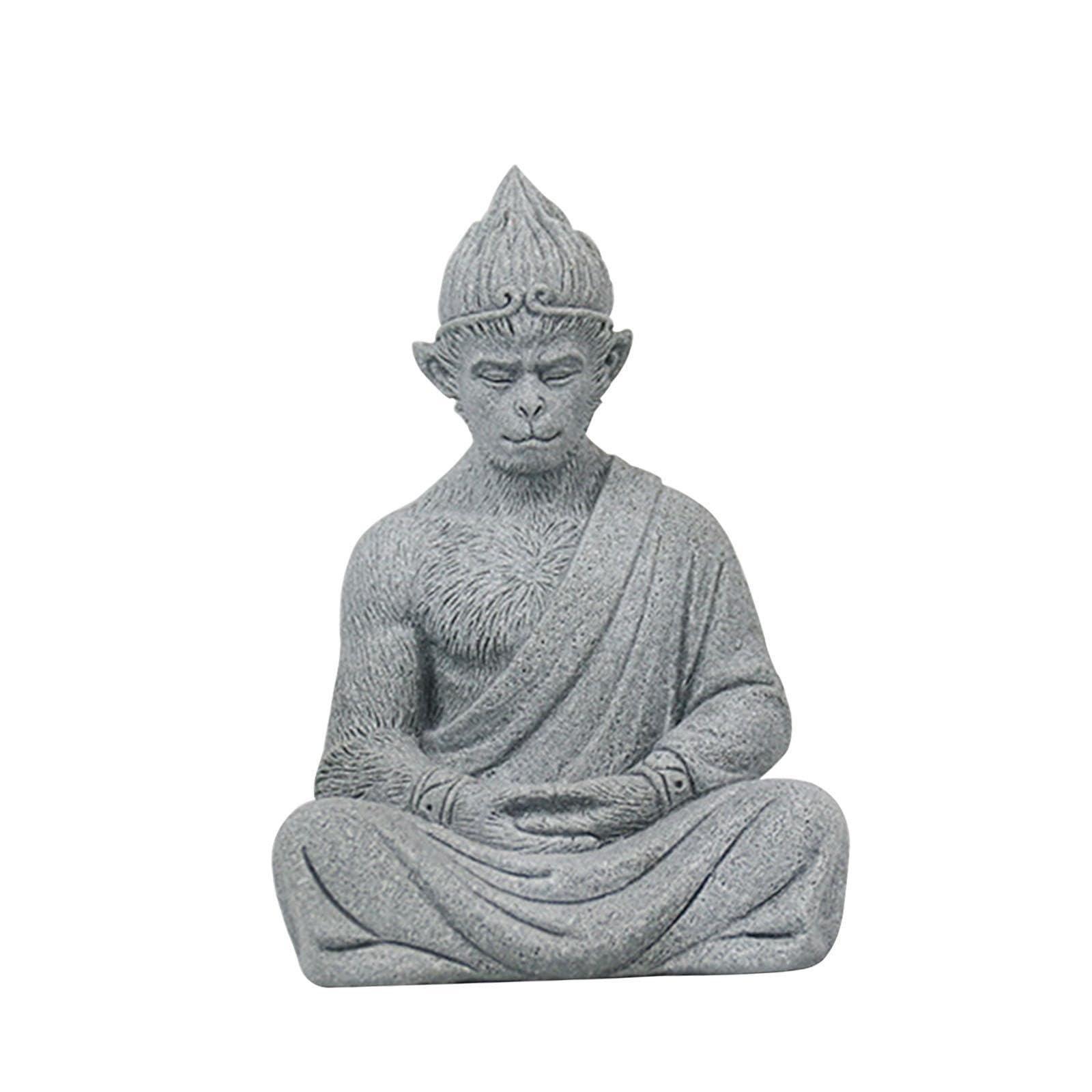 CYDZSRA Realistic Monkey Figurine Buddha Statue Indoor Outdoor Garden Decor Collectible Home Accents Sitting Buddha Sculpture Is Suitable To As Decorative, Gray, 10.6x5.5x7.3cm