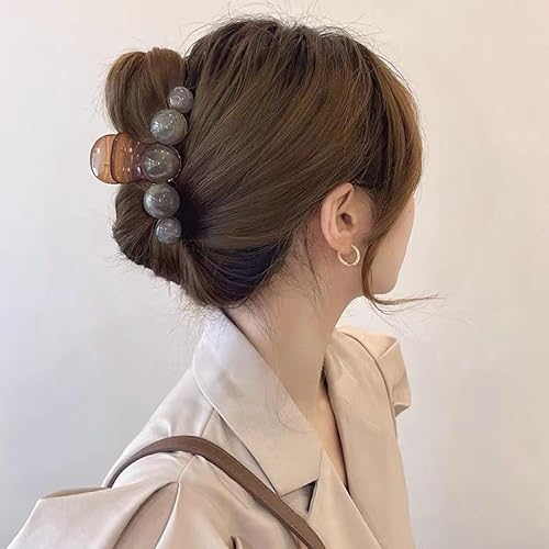 Miniatura 3 de Pinzas para el cabello de perlas, pinzas acrílicas para el cabello, color marrón ámbar, pinzas para el cabello con diseño de perlas blancas,