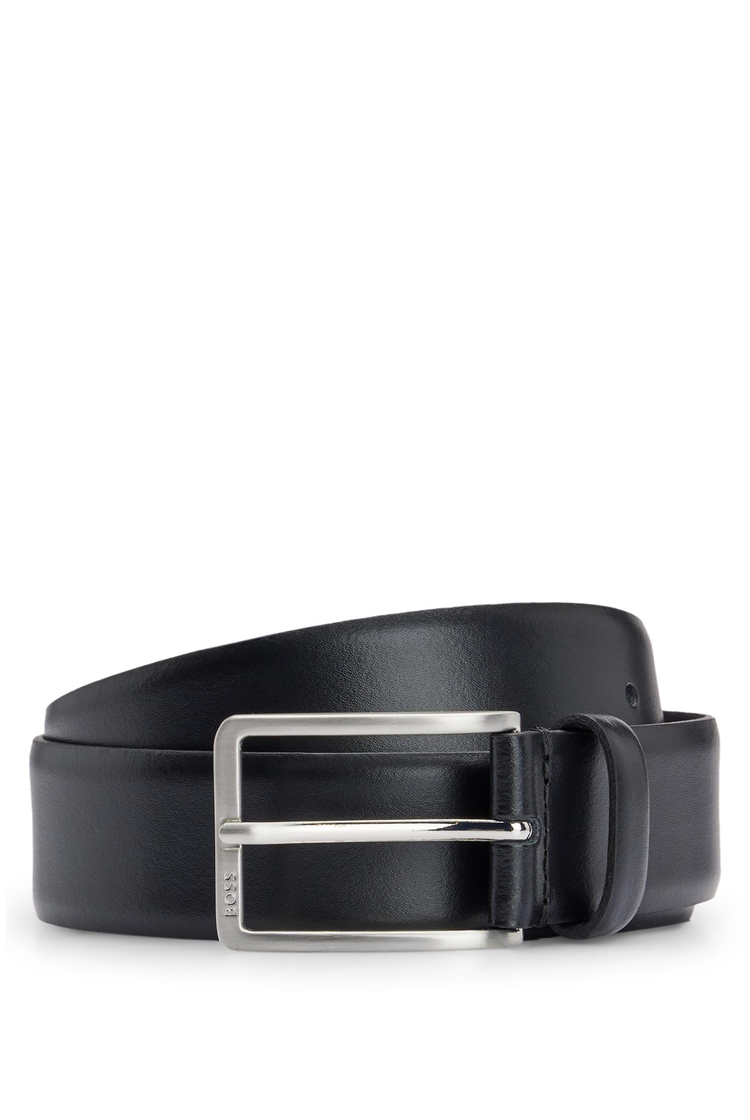 BOSS Mens Erman-L Sz35 Italian-leather belt with engraved-logo buckle