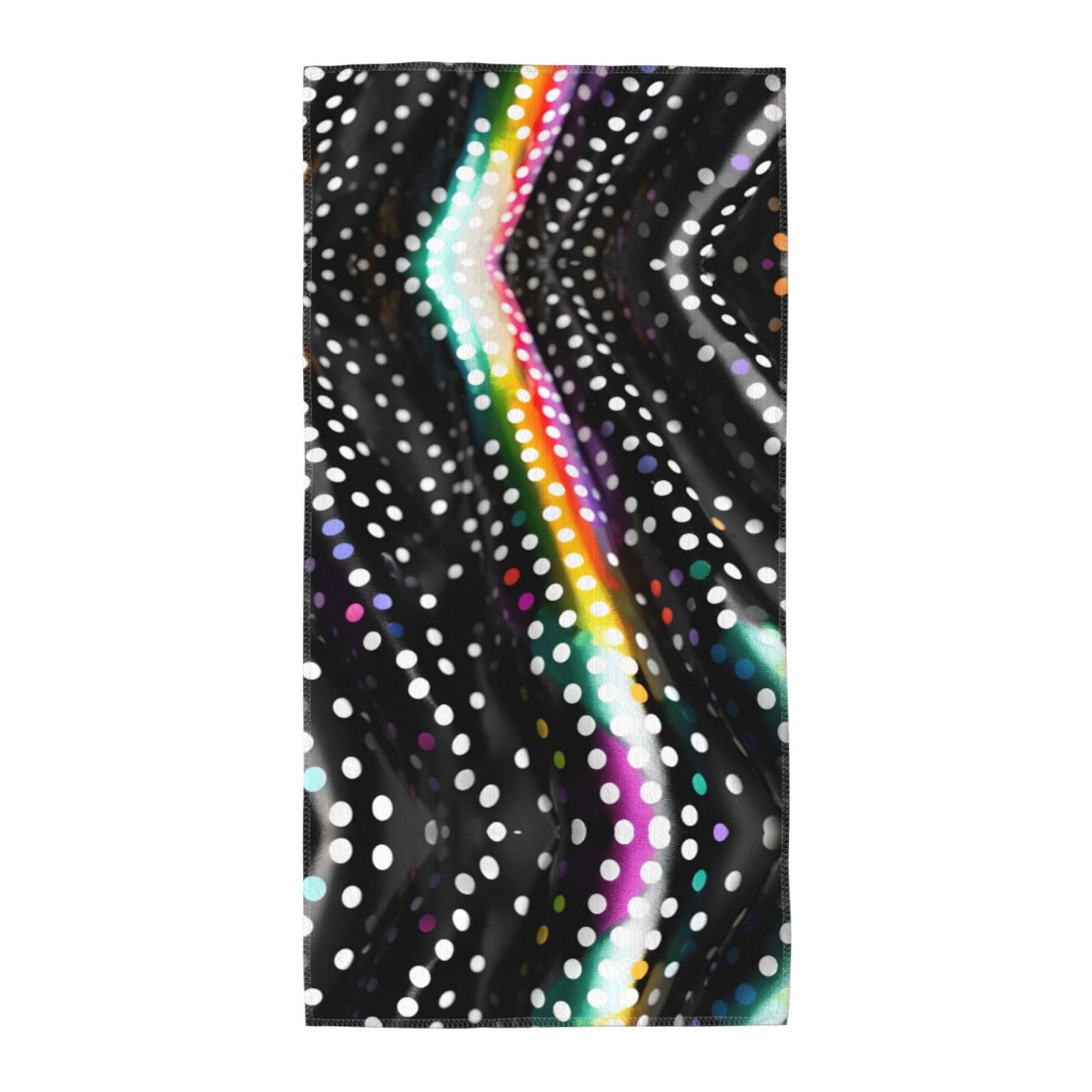 WYCZHY Glitter Rainbow Polka Dot Stripe Black And White Printed Quick Dry Beach Towel For Camping Travel Vacation