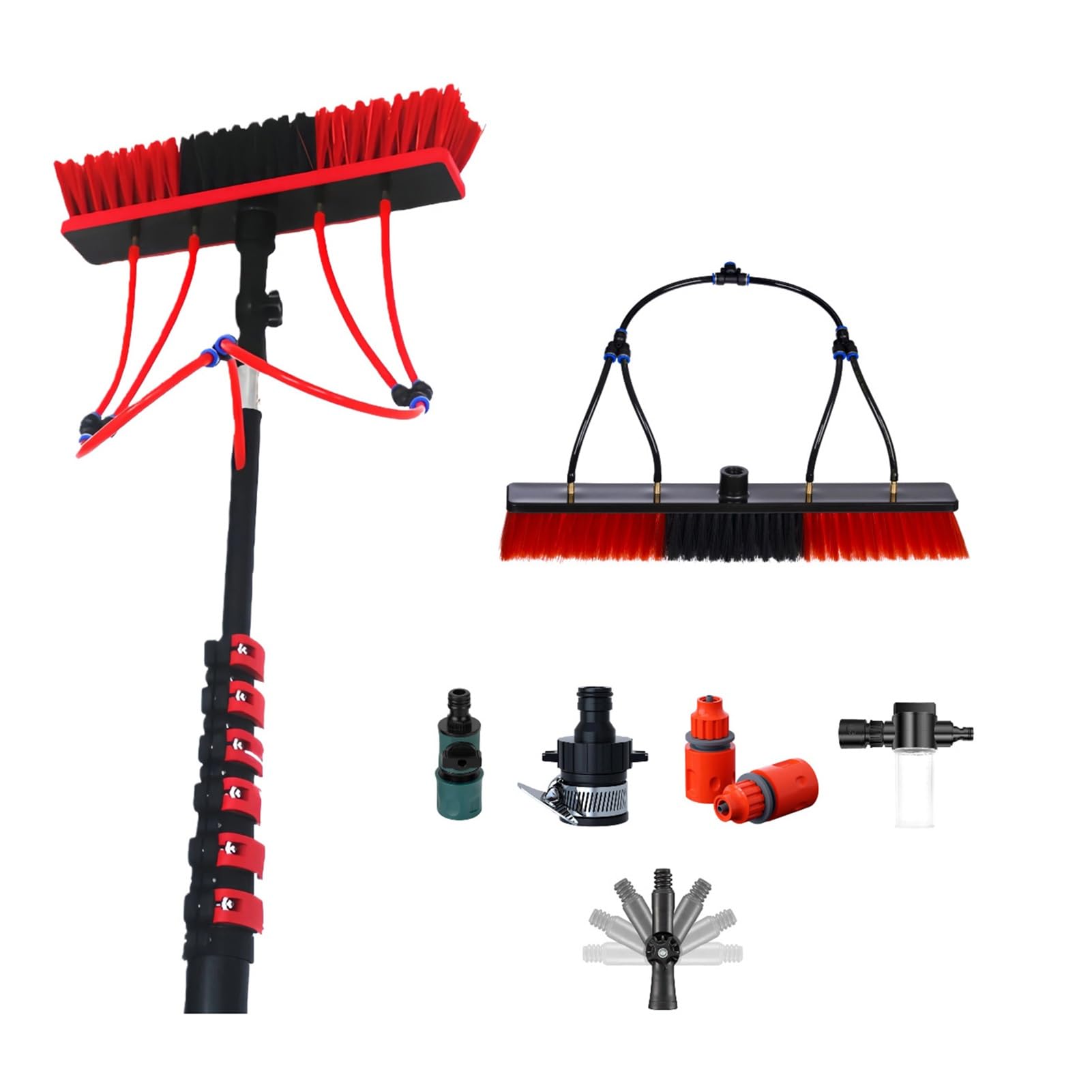 40ft 12.2M Carbon Fiber Telescopic Cleaning Pole System 550mm 4-Outlet Brush Head High Reach Solar Panel and Window Maintenance Kit Industrial Strength Lightweight(7.3M)
