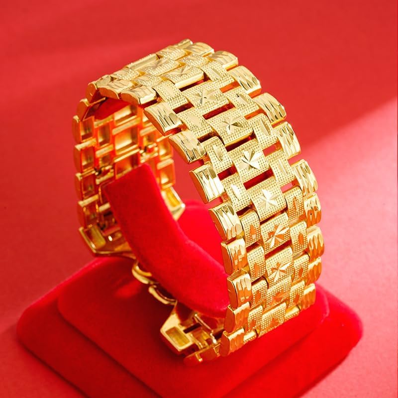 24k Pure Gold Bracelet, Domineering Wide Face Men'S Bracelet Exquisite Cuban Chain, Tank Chain Width 0.6 Inches, Suitable For Husband, Father, Friend Gifts - Image 5