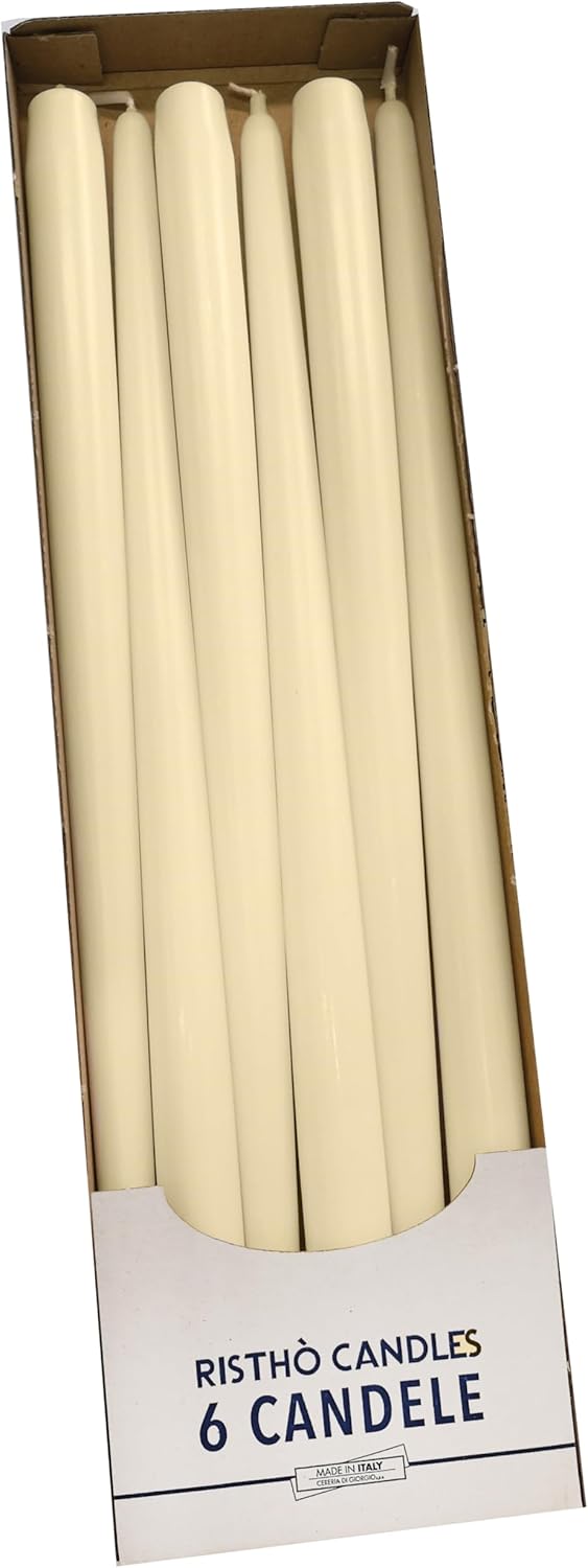 Cereria di Giorgio Risthò Taper Candles for Candlestick, Wax, Ivory, 2.2 x 40 cm, 6 Pieces