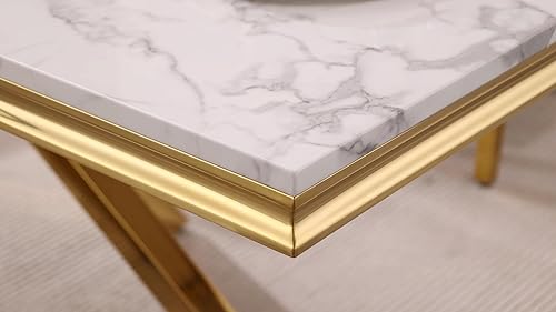 Miniatura 9 de Goujxcy Juego de mesa de comedor de mármol para 6 mesas de comedor modernas de mármol sintético de 7 piezas con 6 sillas tapizadas de terciopelo