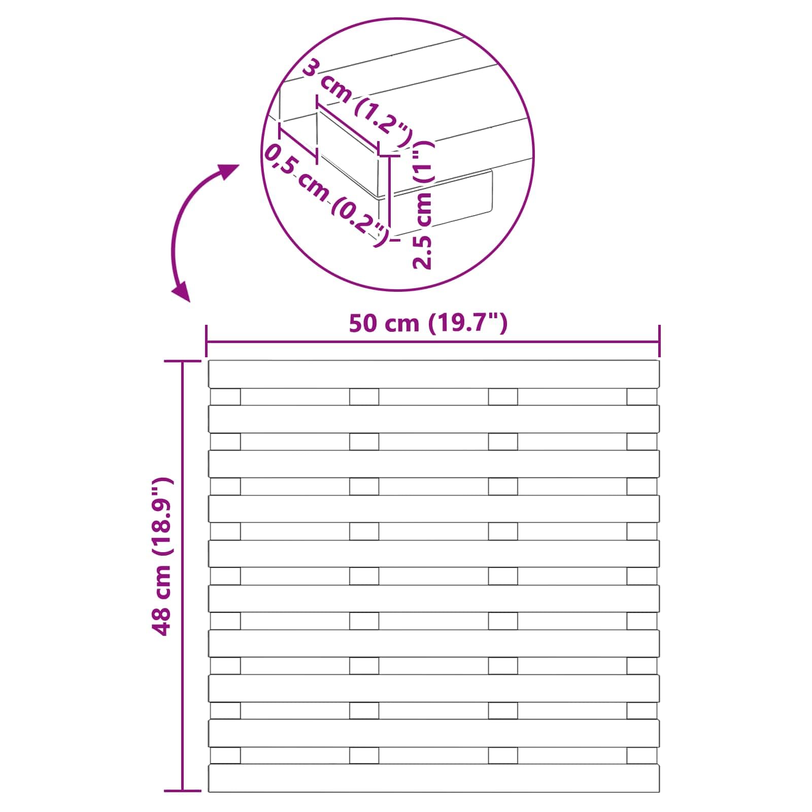Lot de 2 tapis de bain uni, marron, en bois, 50 x 48 x 2,5 cm, antidérapant, absorbant, avec design ventilé, pour salle de bain, douche, sauna, chambre d'amis, protection confortable contre l'humidité