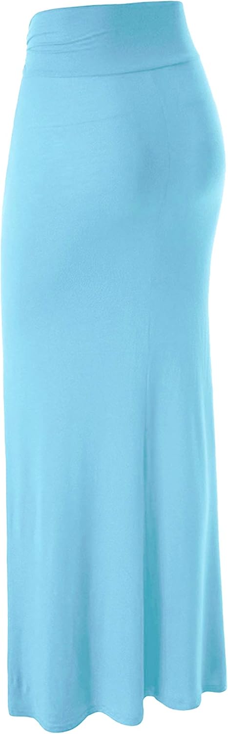 Made By Johnny Women's Solid Basic Lightweight Floor Length Flare Long Maxi Lounge Skirt (S~3XL) - Image 2