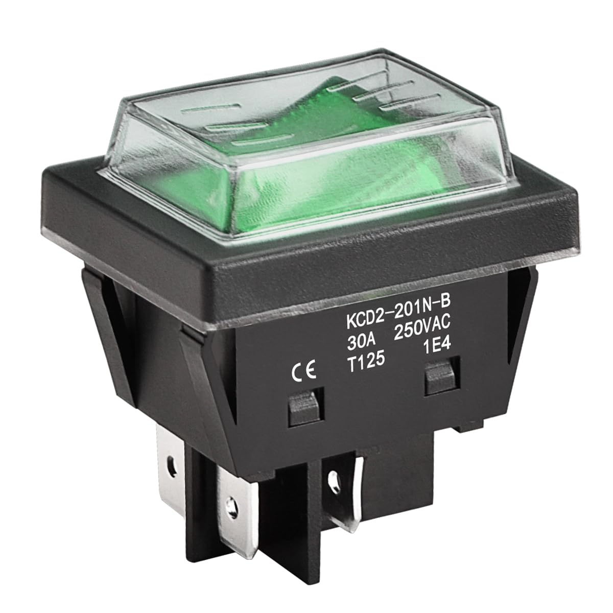 Heschen Interruptor basculante de alta corriente, 30 A 250 VAC, ON-OFF de 2 posiciones, DPST, 4 terminales, T125, con tapa impermeable (1, Verde)