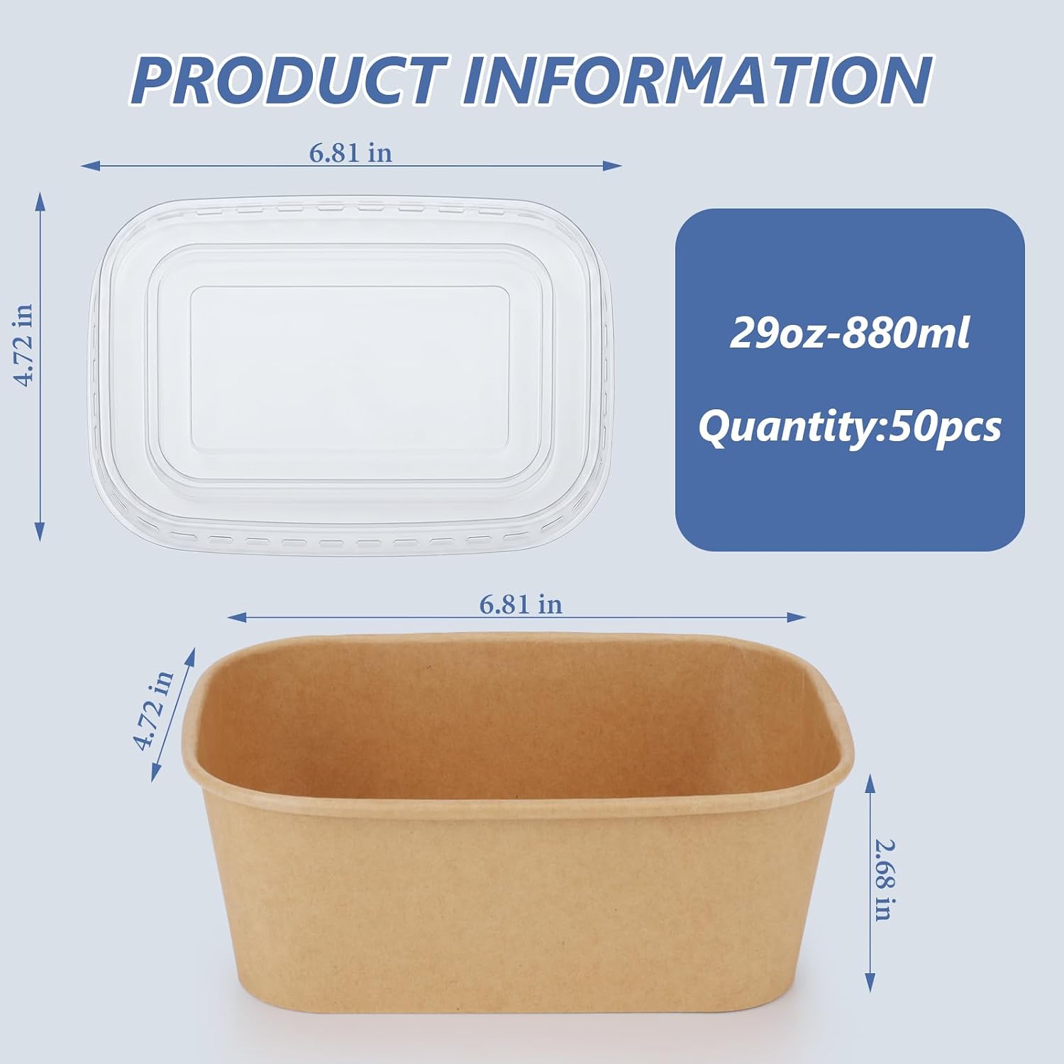 50 Pack 29oz Disposable Kraft Paper Bowls with Lids image 2