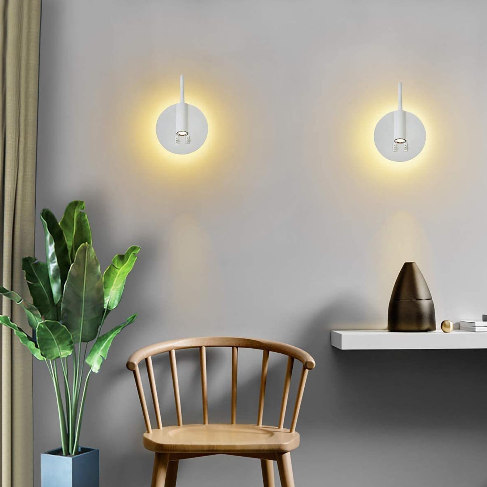 GOMETY Lampe de Lecture Murale, Lampe Blanche à Col de Cygne Pivotant à 360° avec Prise, Chevet à Intensité Variable, Applique Murale LED pour Chambres, Hôtels et Tables de Nuit