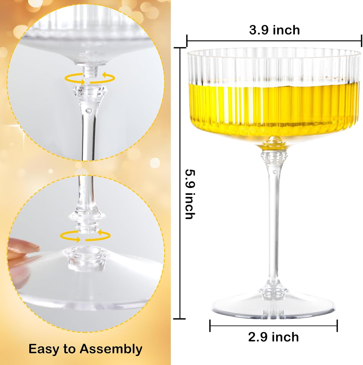 LIYH 20pcs Champagne Glasses 10 Oz Cocktail Coupe Glasses Champagne Flutes Plastic Coupe Cups Disposable Martini Cups Perfect for Bar Cocktails Martinis Parties - Image 2