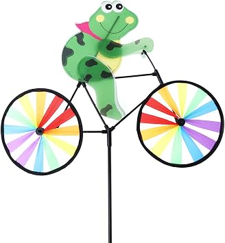 3D Animal on Bike DIY Windmill, Lawn Yard Garden Colorful Wind Spinner Decor Bullfrog