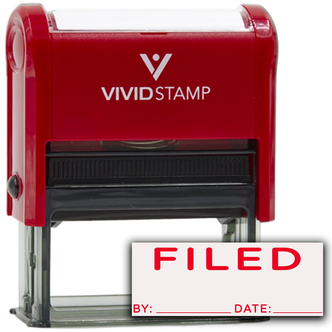 Filed by Date Self Inking Rubber Stamp (Red Ink) Large