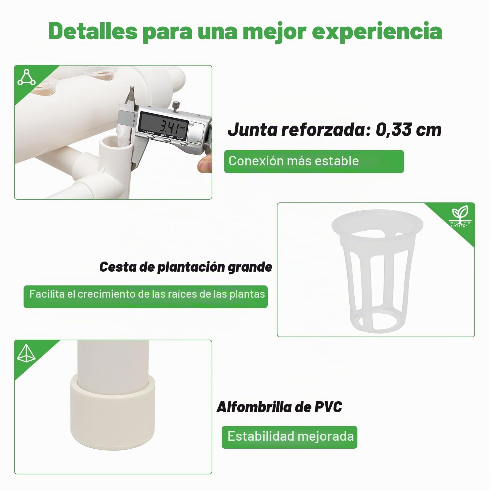 Kit de cultivo hidropónico de 3 niveles, sistema hidropónico hidropónico de frutas, verduras y plantas, 108 agujeros, 12 tubos, dispositivo de sincronización de tuberías hidropónico de PVCU