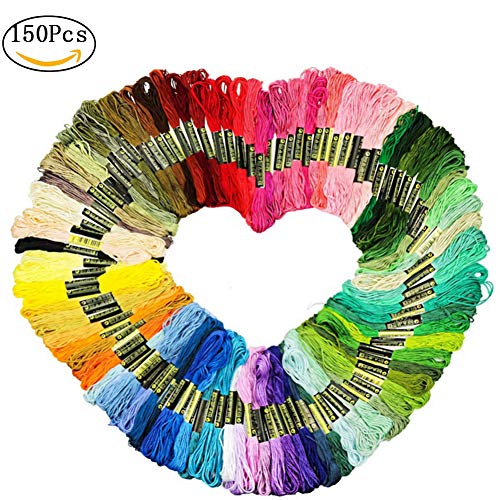 Him Lot de 150 fils de broderie au point de croix Noir avec rouge, orange, marron, rose, violet, vert, argenté