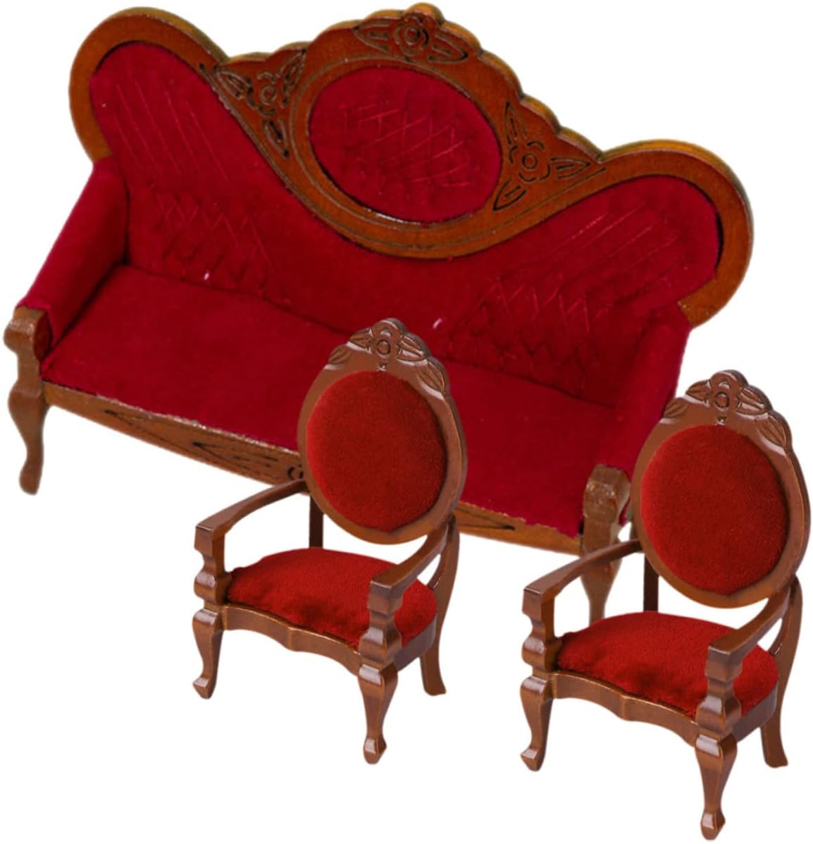 SUPVOX 2sets Miniature Dollhouse Furniture Vintage Style Couch Armchairs for Tiny House Layout Doll House Accessories for Playroom and Collectors 3pcs*2