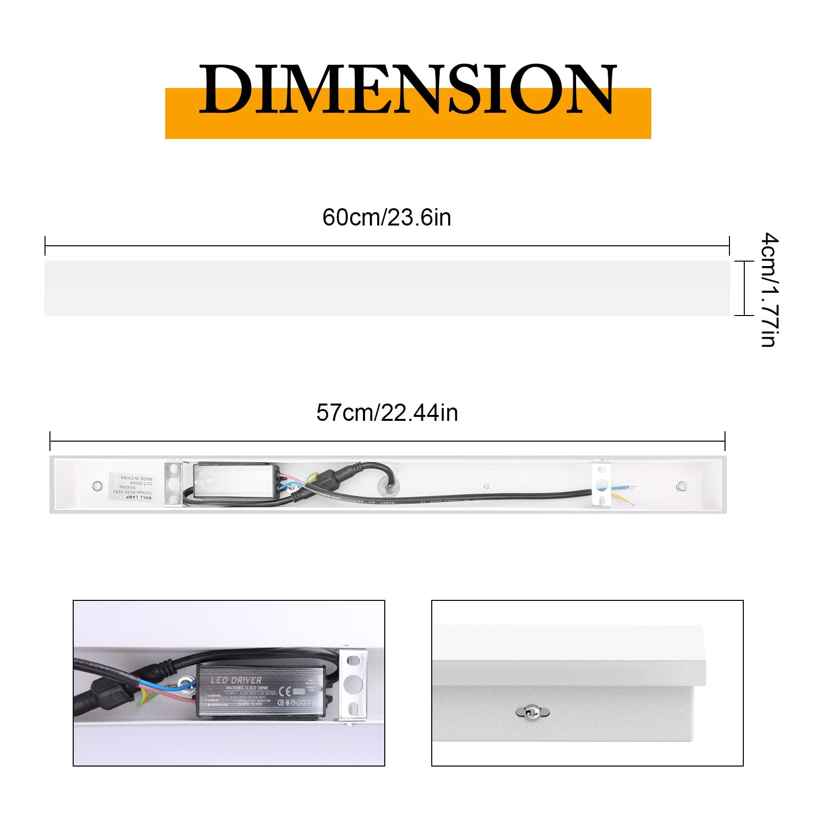 K-Bright Lampada da Parete Esterno/Interno LED 20W 3000K Bianco Caldo IP65 Applique da Parete Esterno 60CM Moderno per Balcone Giardino Veranda Via Garage,Bianco | Lampada da parete impermeabile IP65, 60 cm, per giardini, terrazze, camera da letto, soggio