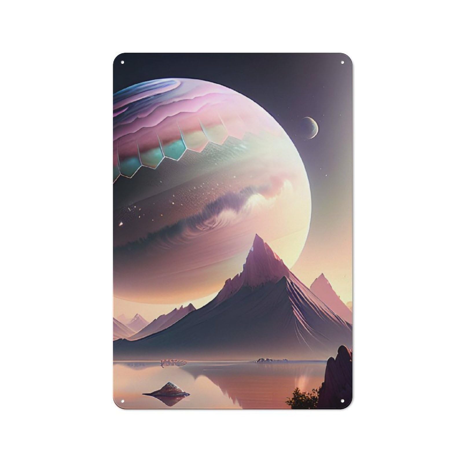 Junmoney Fantasy Planet Landscape Printed Metal Sign 30X20cm For Living Room Or Hallway, A Decorative Christmas Gift For Living Room Decor Lovers