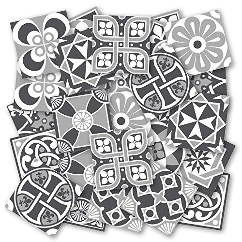 Adhesivos para Azulejos - Paquetes con 32 (20 x 20 cm, Escala Grises | Decoración de Interiores | Azulejos Grises | Vinilos Decorativos Pared | Azulejos para Decoración | Arte de Pared)