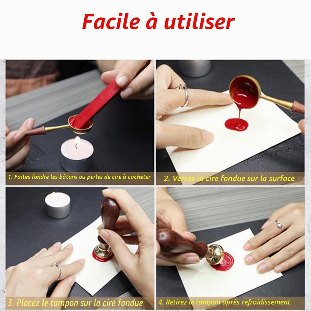 Kit de Tampons de Cire pour Animaux - 6 Têtes en Laiton Amovibles et 1 Manche en Bois - Pour Cartes d'Invitations avec Motif Dragon d'Abeille