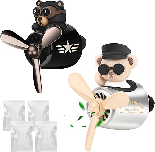 ZS ZHISHANG Paquete de 2 ambientadores de coche Bear Pilot con 4 tabletas de aroma, difusor giratorio para automóvil, clips de ventilación de salida