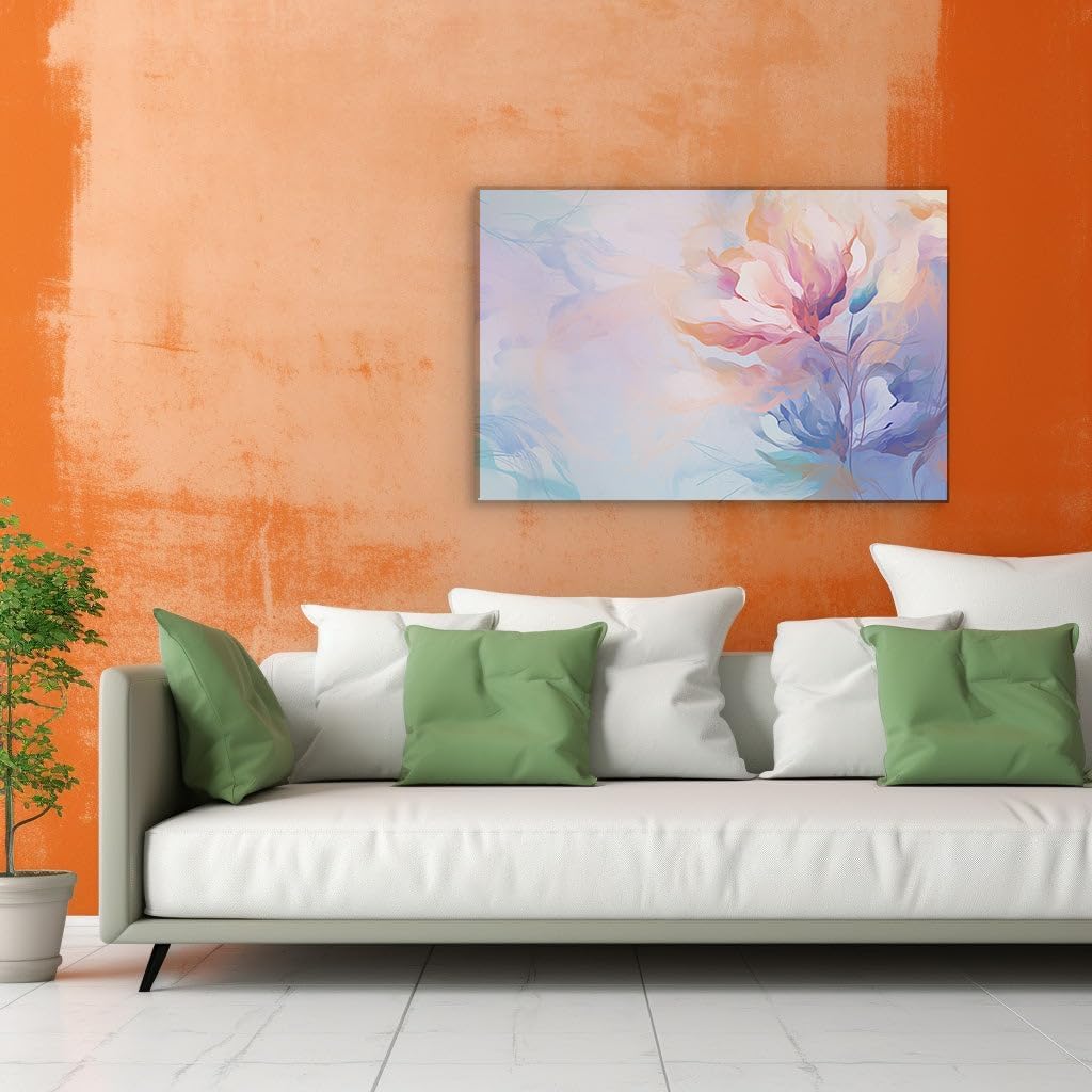 Canvas for Living room. Whispers of Bloom Abstracts in Motion - A Dreamy Fusion of Blue, Pink, and Florals, 27 x 18 inch Canvas Wall Art - Contemporary Masterpieces - Modern Home Decor