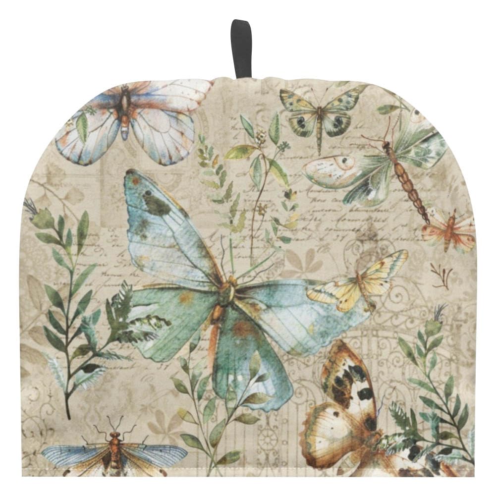 Vintage Butterfly Dragonfly Printed Tea Cozy for Teapot, Polyester Canvas Insulated Teapot Cover to Keep Warm Tea Kettle Cover Suitable For Small Medium or Large Teapots,Style D — image 1